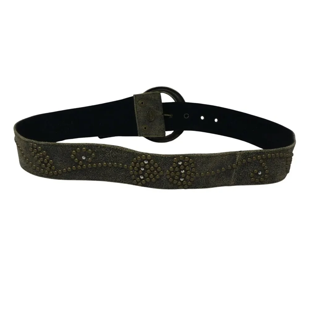 Raina Design Brown Leather Brass Studded Boho Festival Belt